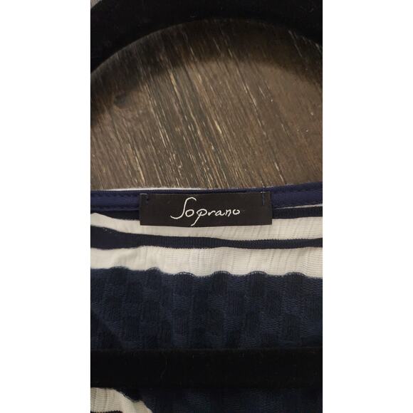 Soprano Blue White Striped Short Sleeve Shift Dress Midi Plus Sz 3X Sexy Stretch - Picture 2 of 7